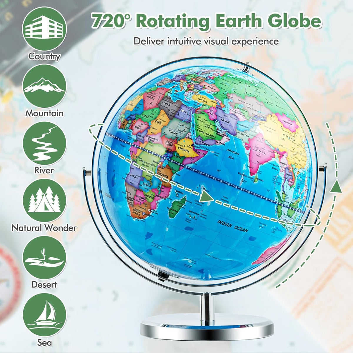 13” Desktop Geographic Globe with LED Light G6319