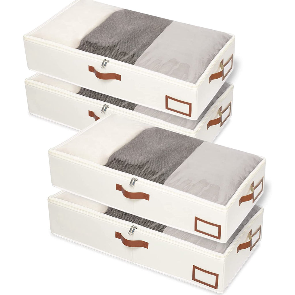 Beige 4 Pack Under Bed Storage Containers with Lids B10704