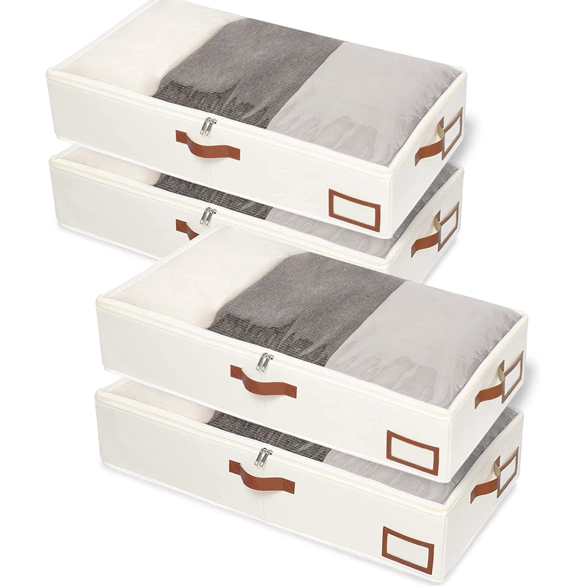 Beige 4 Pack Under Bed Storage Containers with Lids B10704