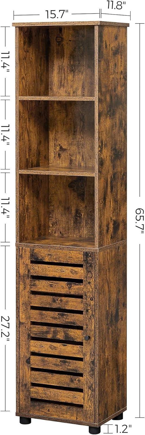 Bathroom Tall Storage Cabinet with 3 Open Compartments and 2 Adjustable Shelves O78360