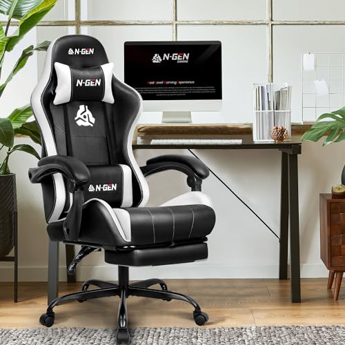 Black PU Leather High Back Ergonomic Video Gaming Chair with Footrest B852463
