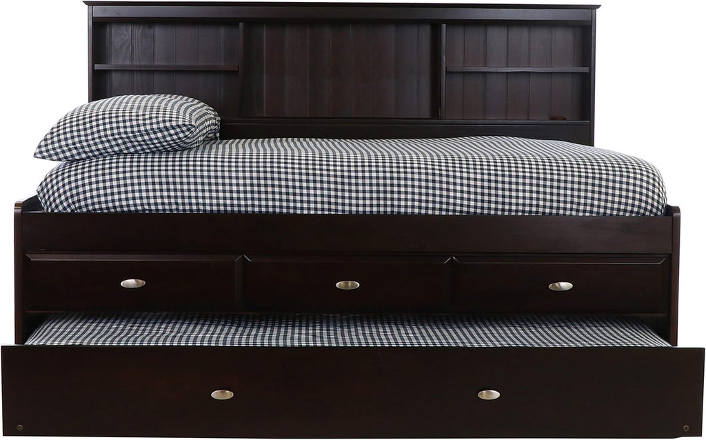 Full Bookcase Daybed with 3 Drawers & Trundle Espresso J61990