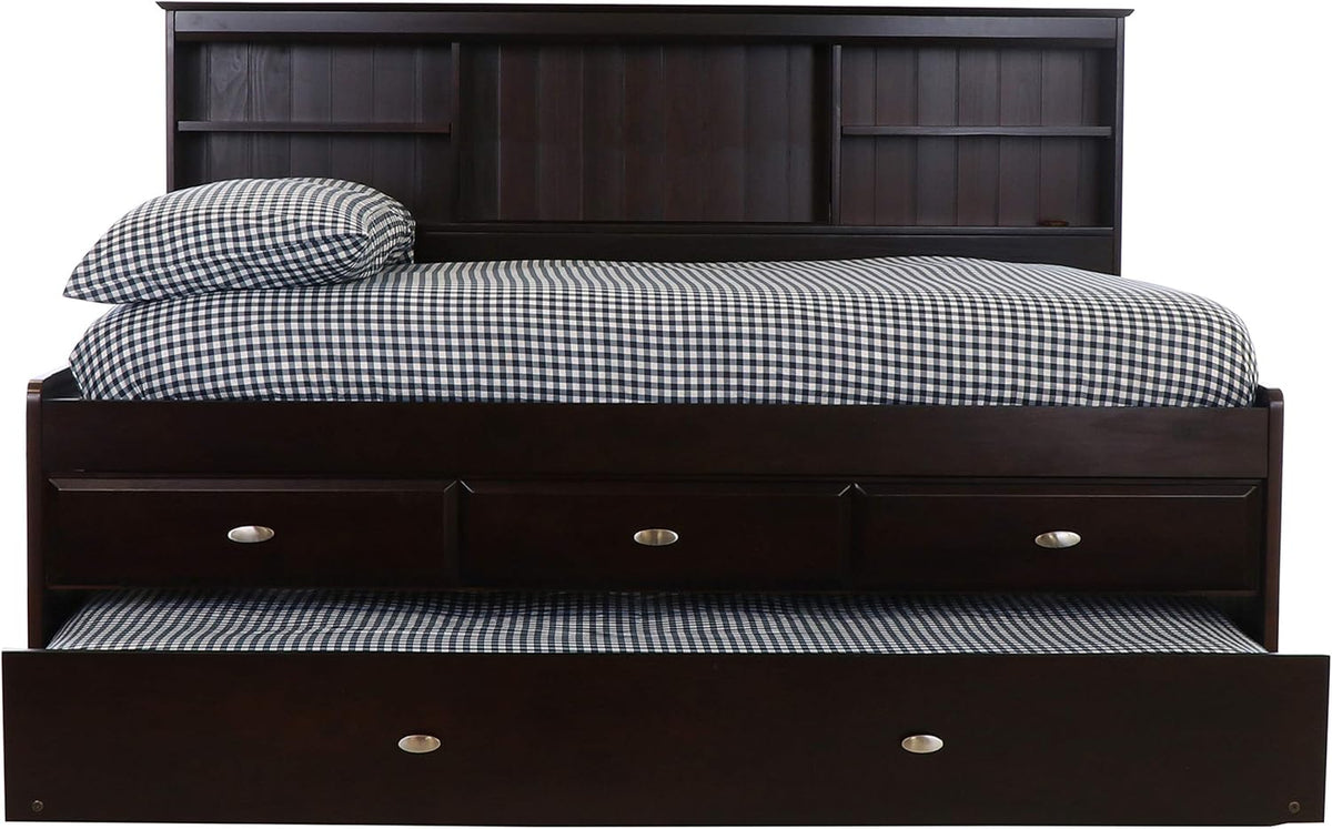 Full Bookcase Daybed with 3 Drawers & Trundle Espresso J61990