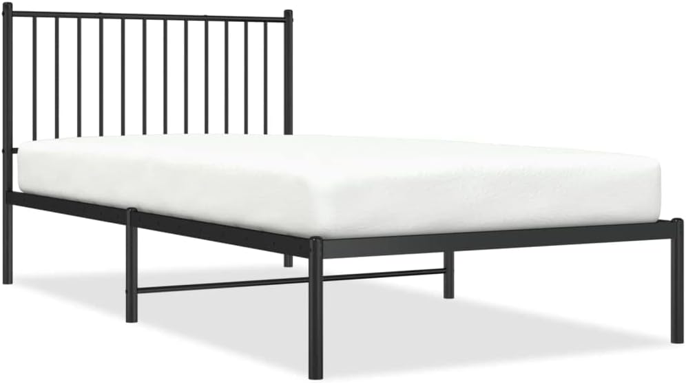 Black Metal Bed Frame with Headboard 39.4"x78.7" R262767