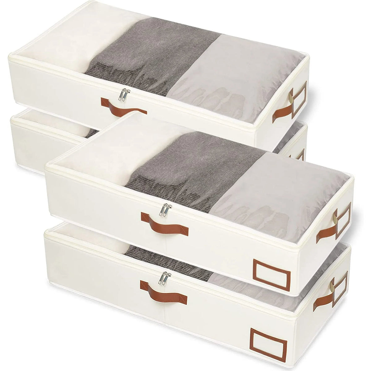 Beige 4 Pack Under Bed Storage Containers with Lids B10704