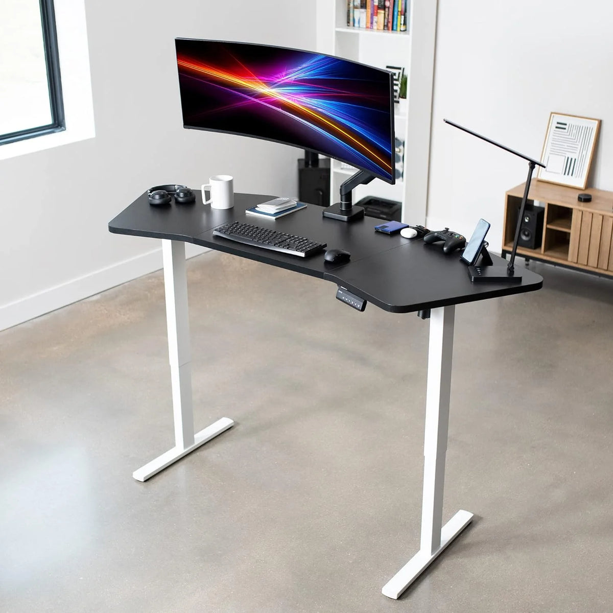 Black Table Top White Frame Electric Height Adjustable Stand Up Desk W984504