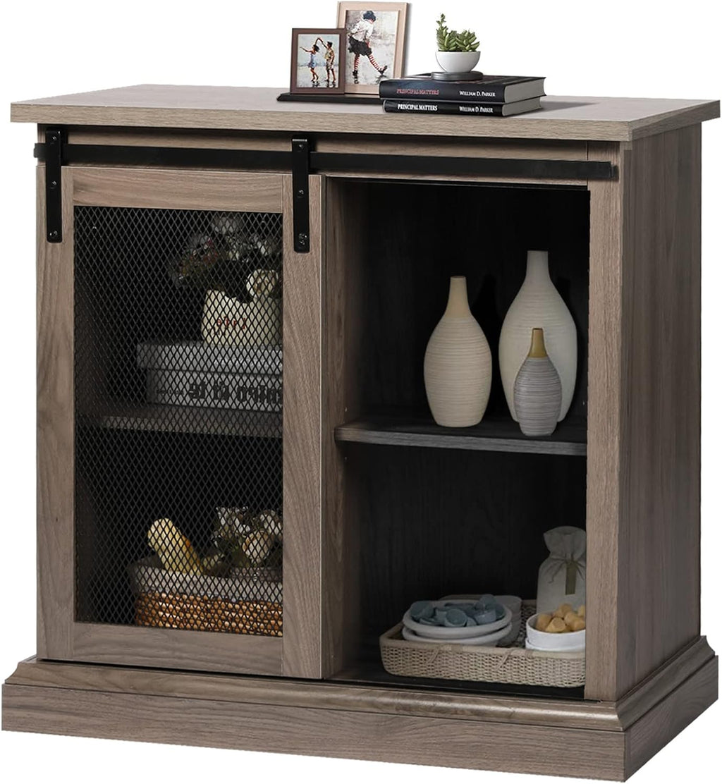 31'' Farmhouse Storage Cabinet with Sliding Barn Door and Adjustable Shelf N99169