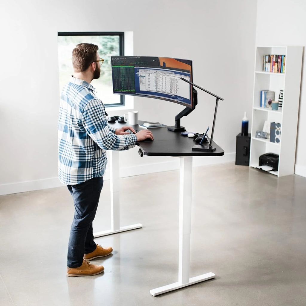 Black Table Top White Frame Electric Height Adjustable Stand Up Desk W984504