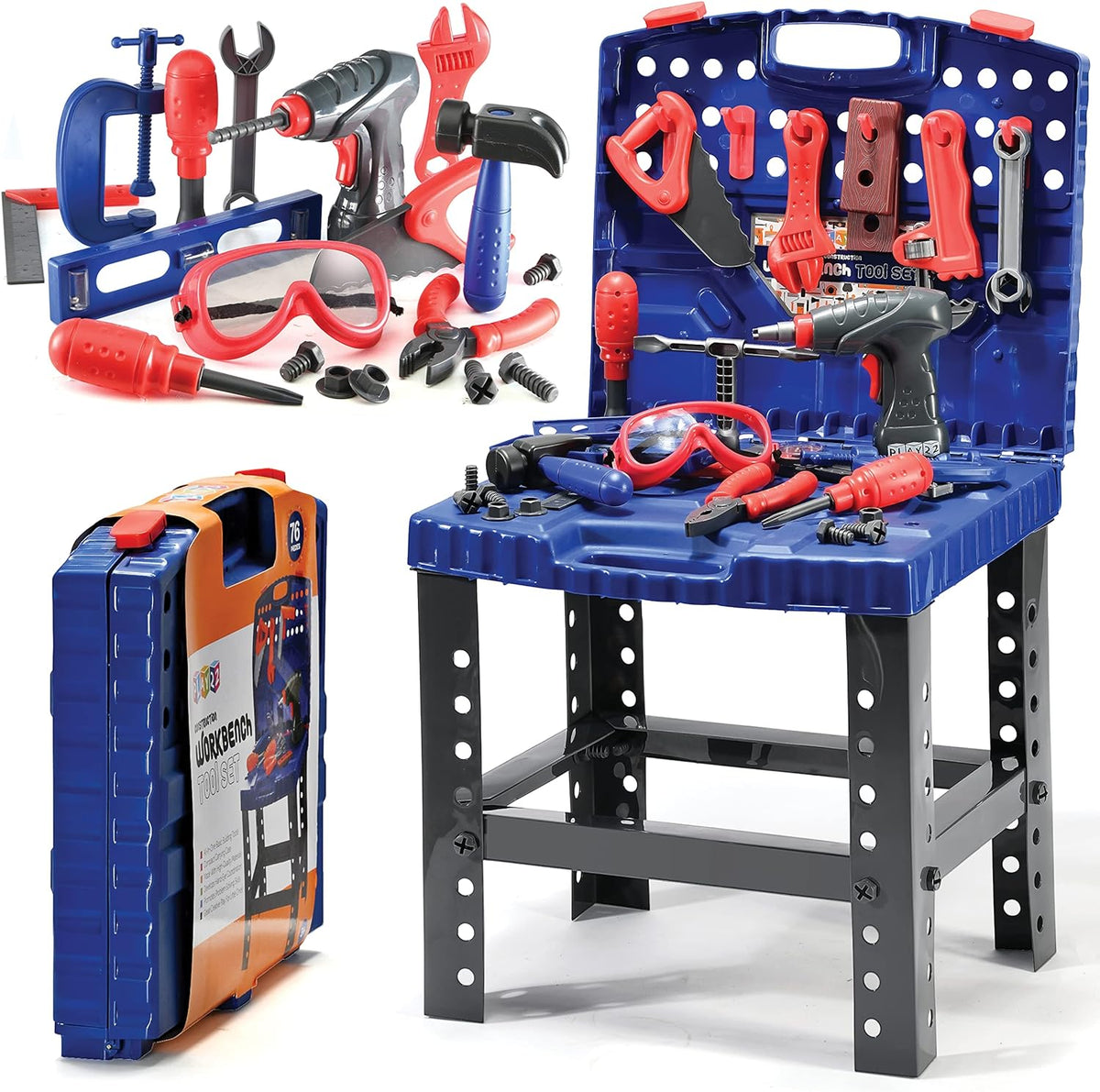 76 Pc Kids Tool Set Bench with Electronic Play Drill G728