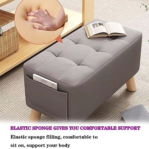 Rectangle Foot Stool with Padded Seat and Solid Wood Legs I621507