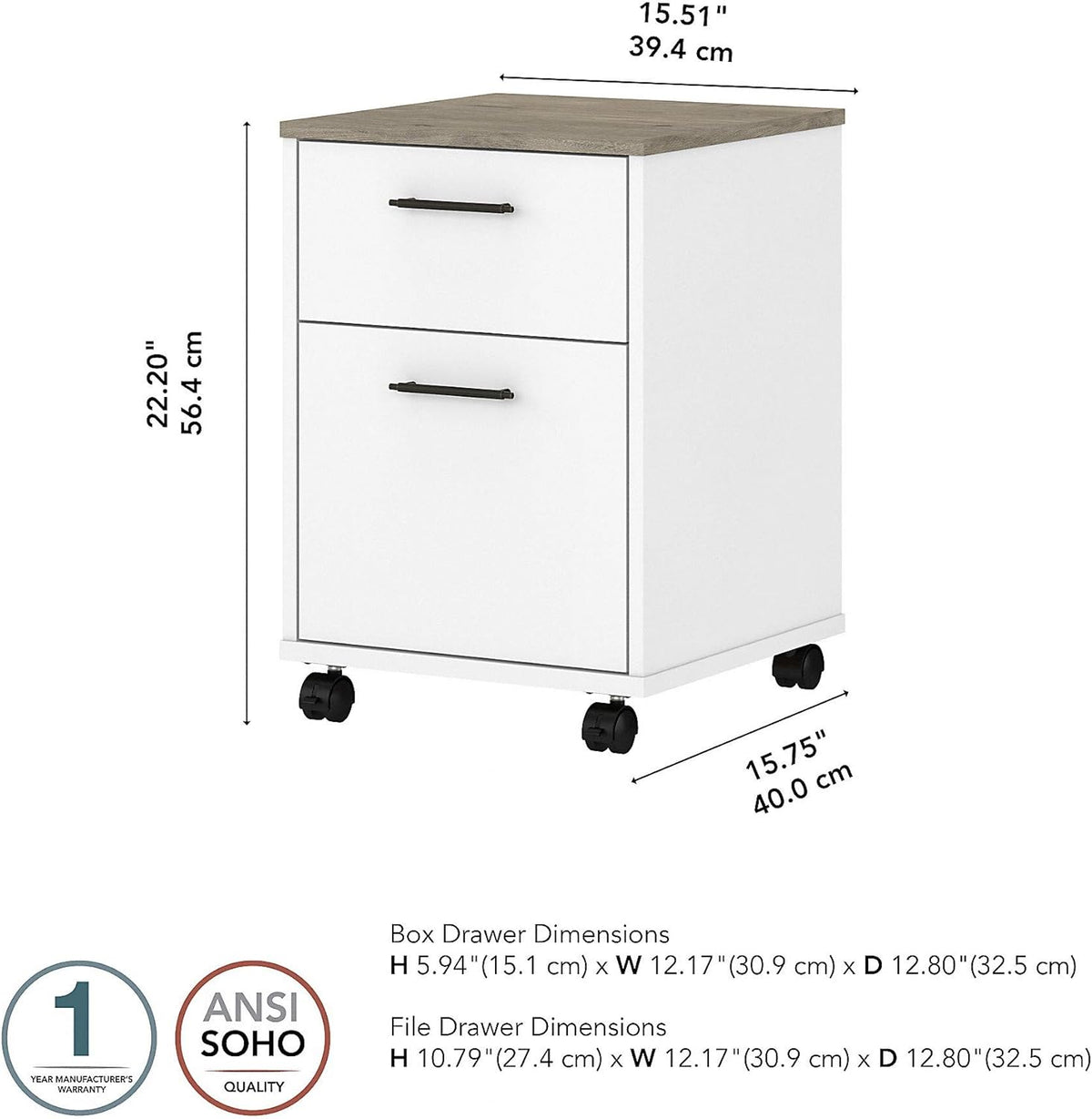 2 Drawer Mobile File Cabinet H240232