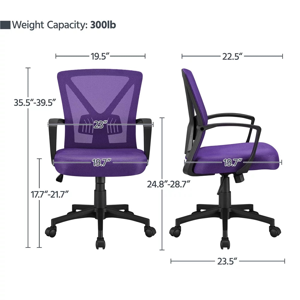 Purple Adjustable Mesh Mid Back Office Chair Set of 2 D637681