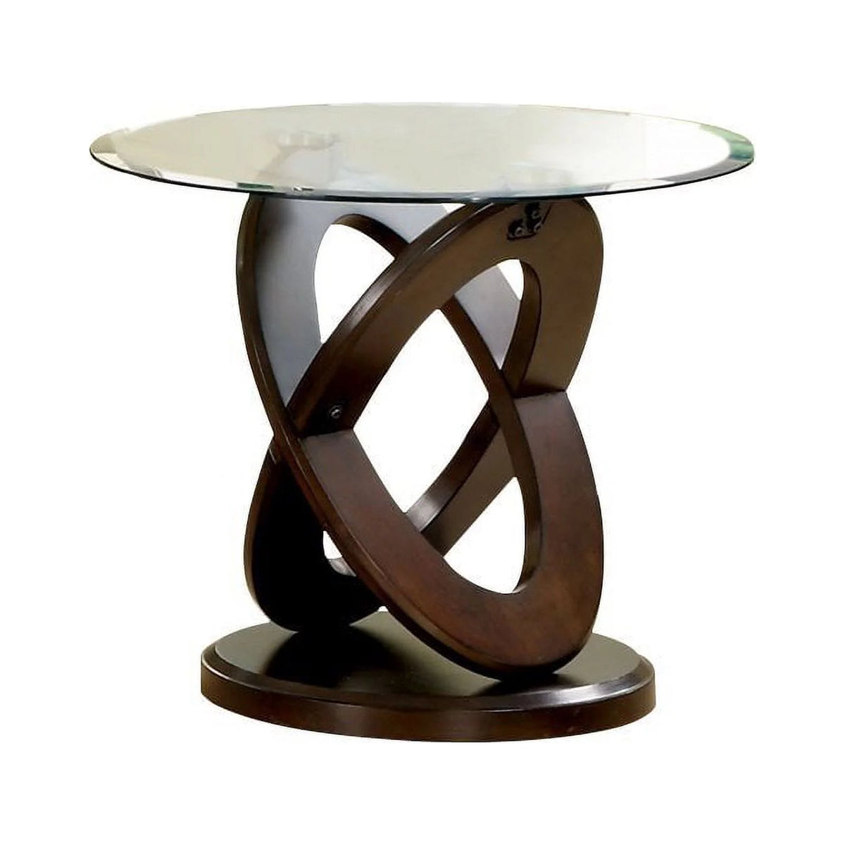Glass Top End Table in Dark Walnut Brown Q95809