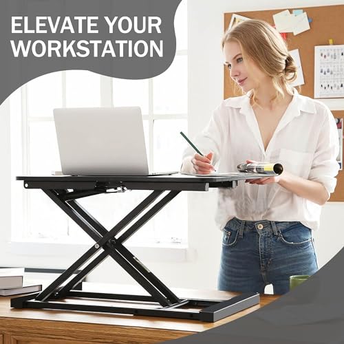 32" White Adjustable Standing Desk Converter with Keyboard Tray O510412