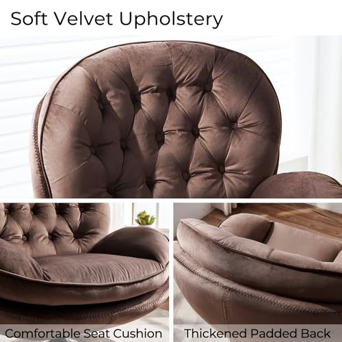 Olive Green Velvet Swivel Accent Chair with Ottoman Y2630