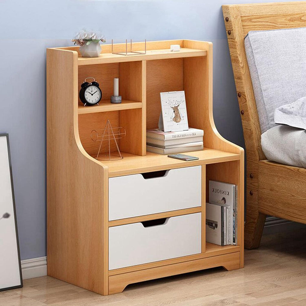 White Nightstand with Drawers & Shelf D85313
