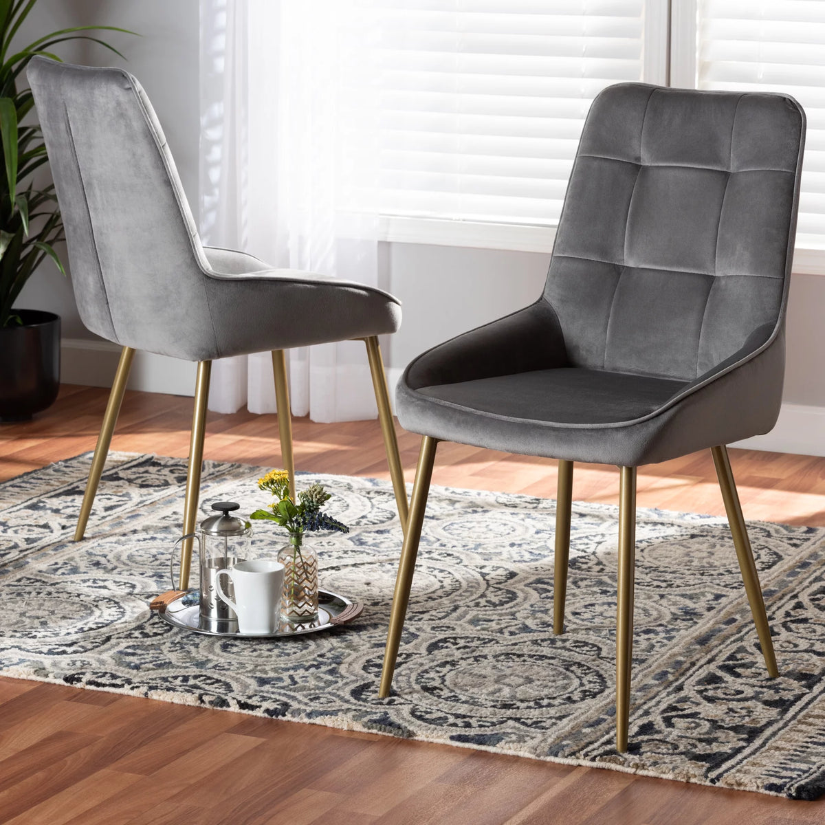 Grey and Gold Dining Chair Set of 2 C325