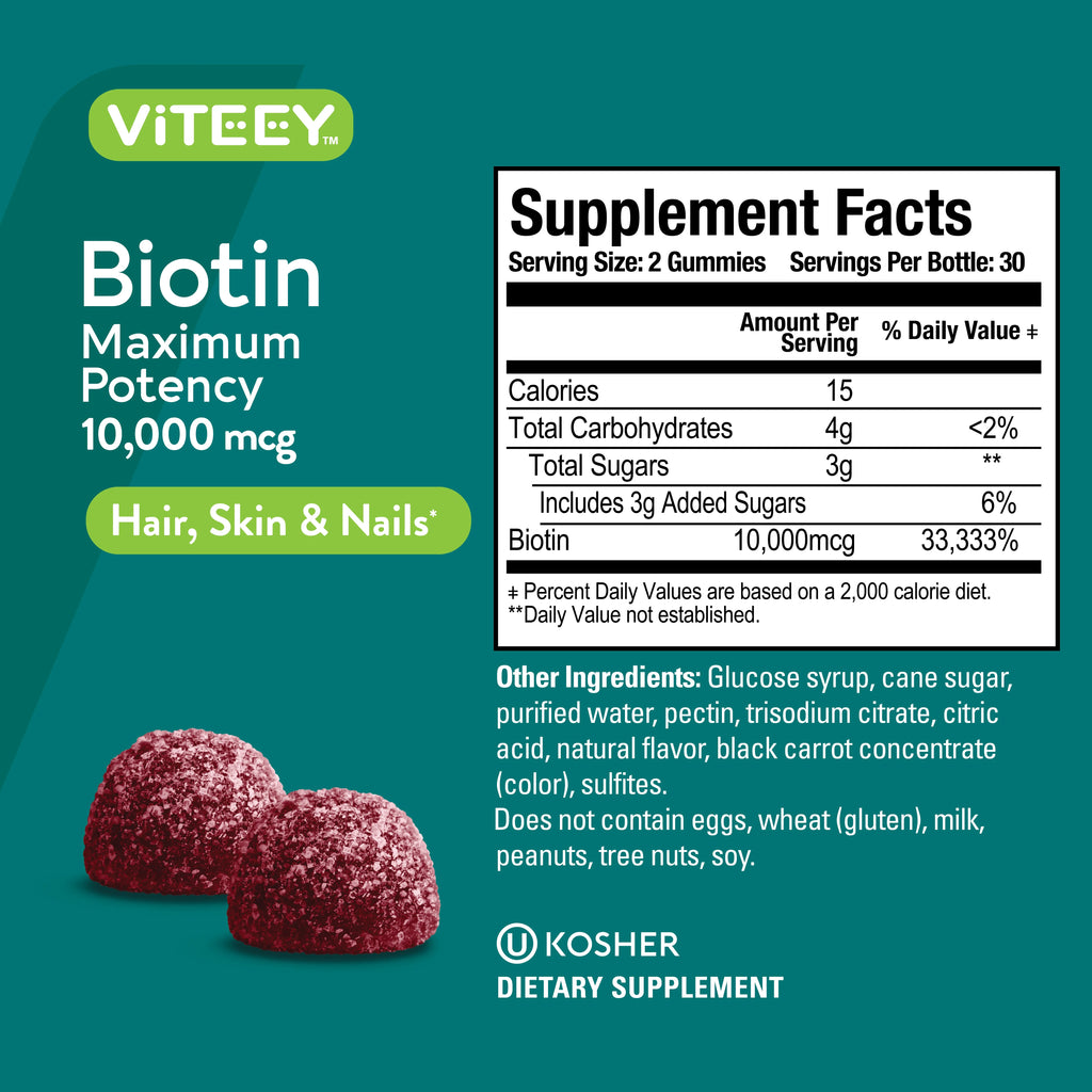Biotin Gummies 10,000 mcg Raspberry Flavor 60 Count C353