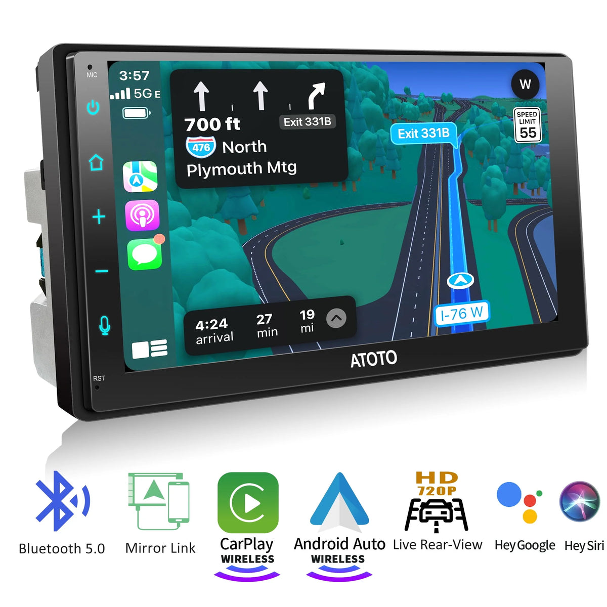Double Din Car Stereo 7inch TouchScreen Wireless Apple Carplay Android Auto Bluetooth H811
