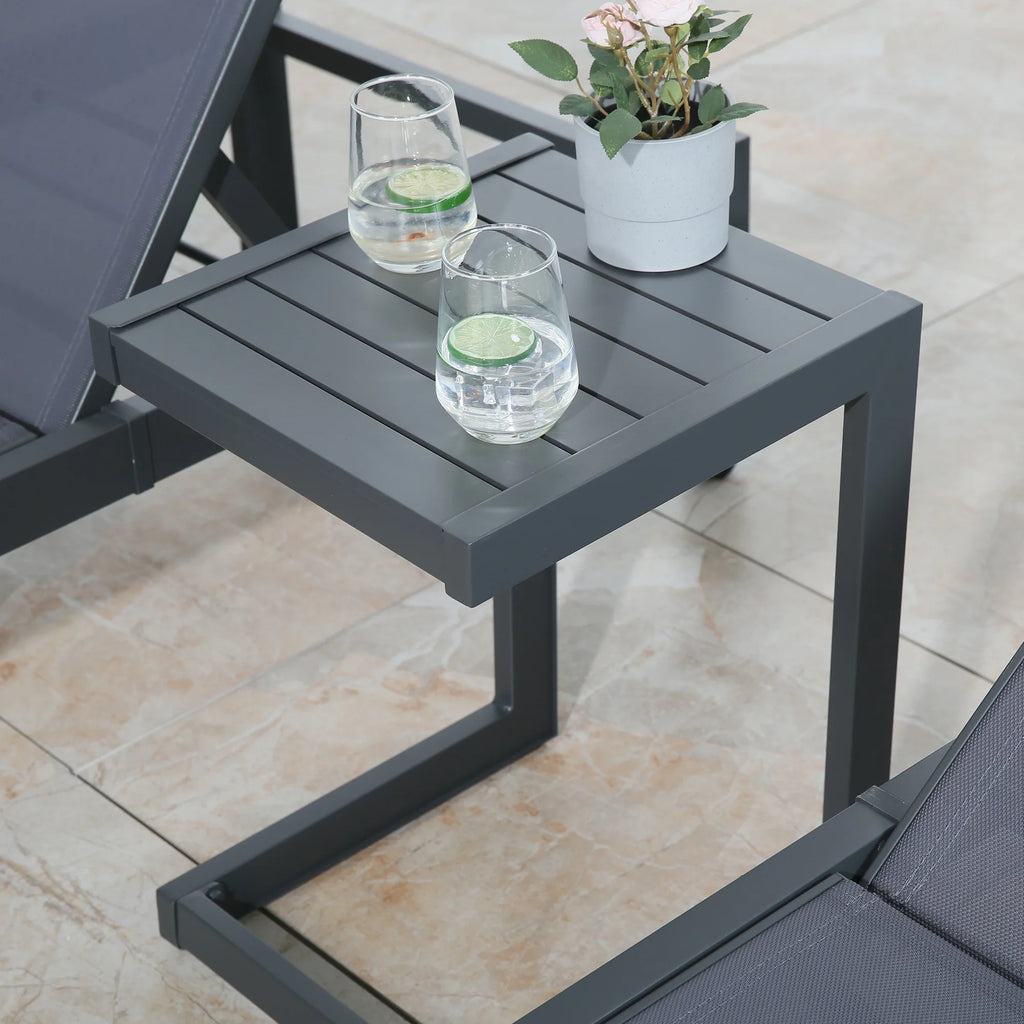3 Pieces Outdoor Patio Aluminum Reclining Chaise Lounge Chairs Set with Side Table I177512