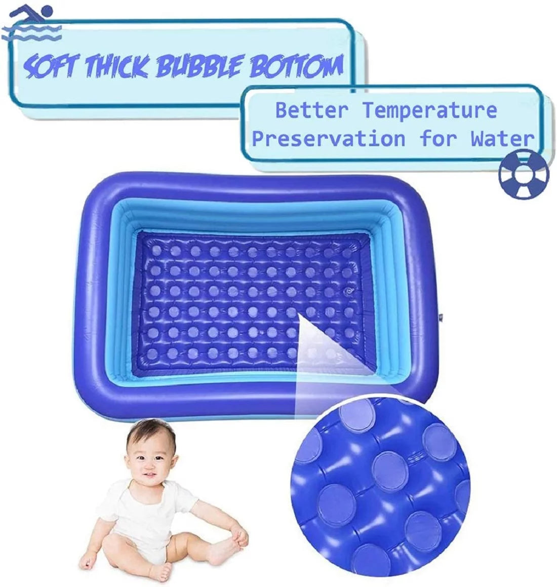 Inflatable Pool, Thickened Kiddie Pool, BPA-Free, 6.9 x 5 x 1.8 ft, Blue D787