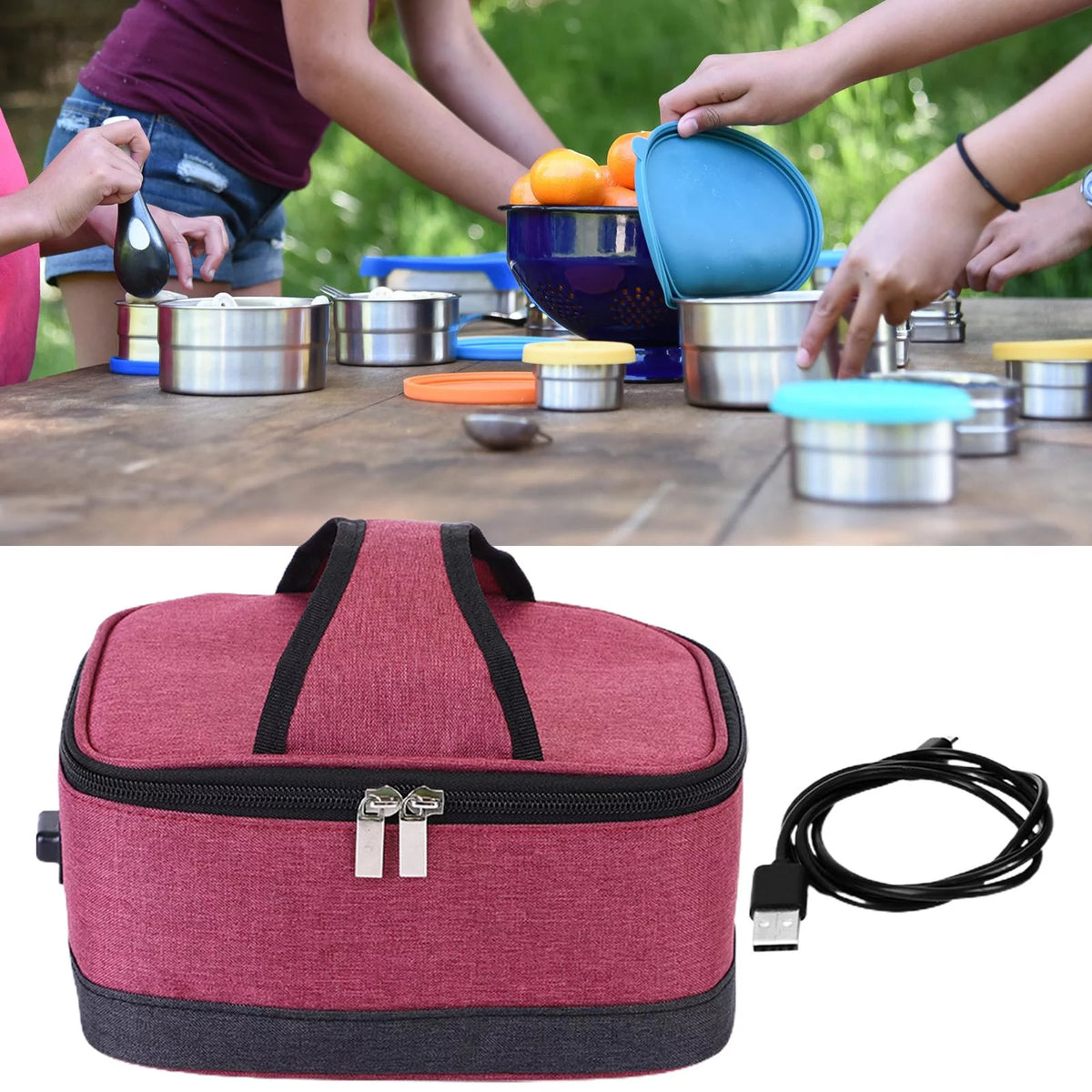 Red Electric Heated Lunch Box Insulation Bag B3511