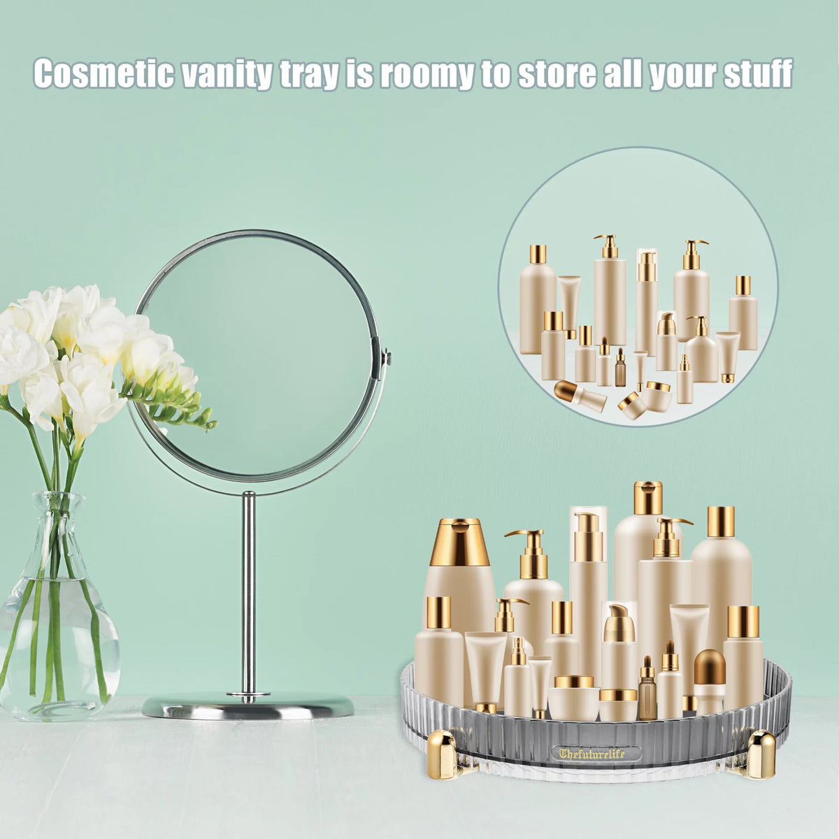 Rotating Round Storage Tray Organizer Gray R183