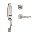 Satin Nickel Handleset with Left Handed Decorative Lever and Traditional Round Rose W607