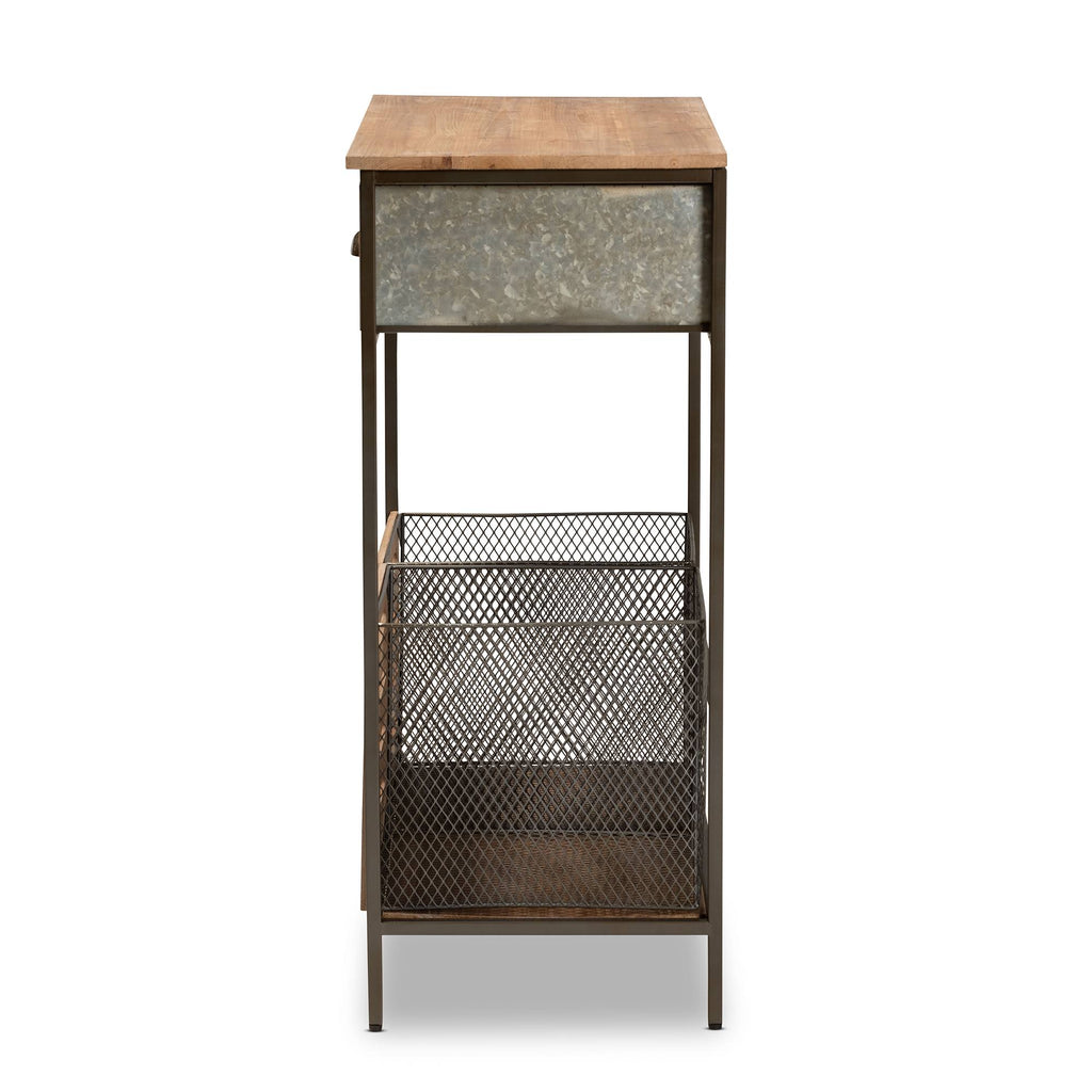 Oak Brown Finished Wood and Black Metal 2-Drawer Storage Cabinet E683982