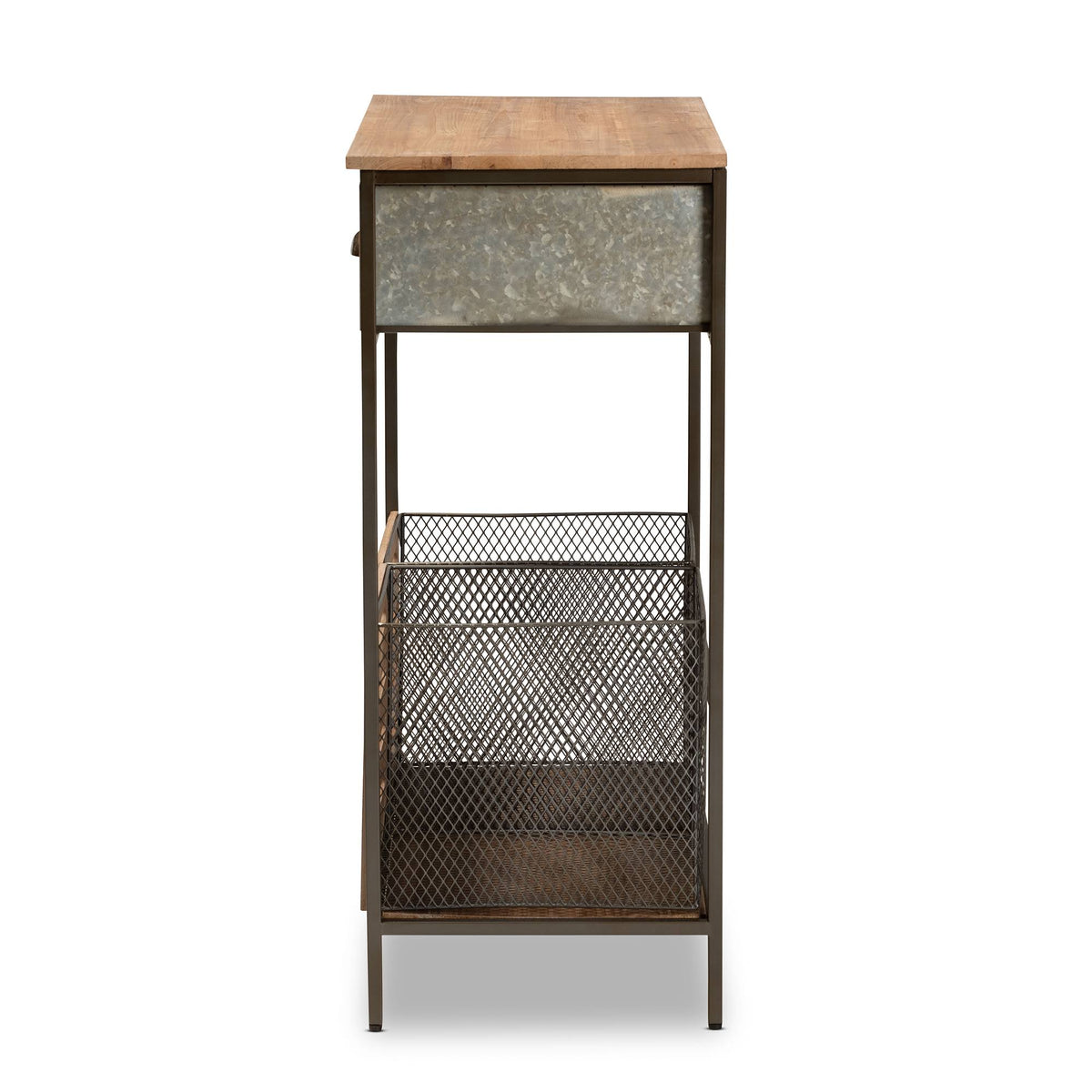Oak Brown Finished Wood and Black Metal 2-Drawer Storage Cabinet E683982