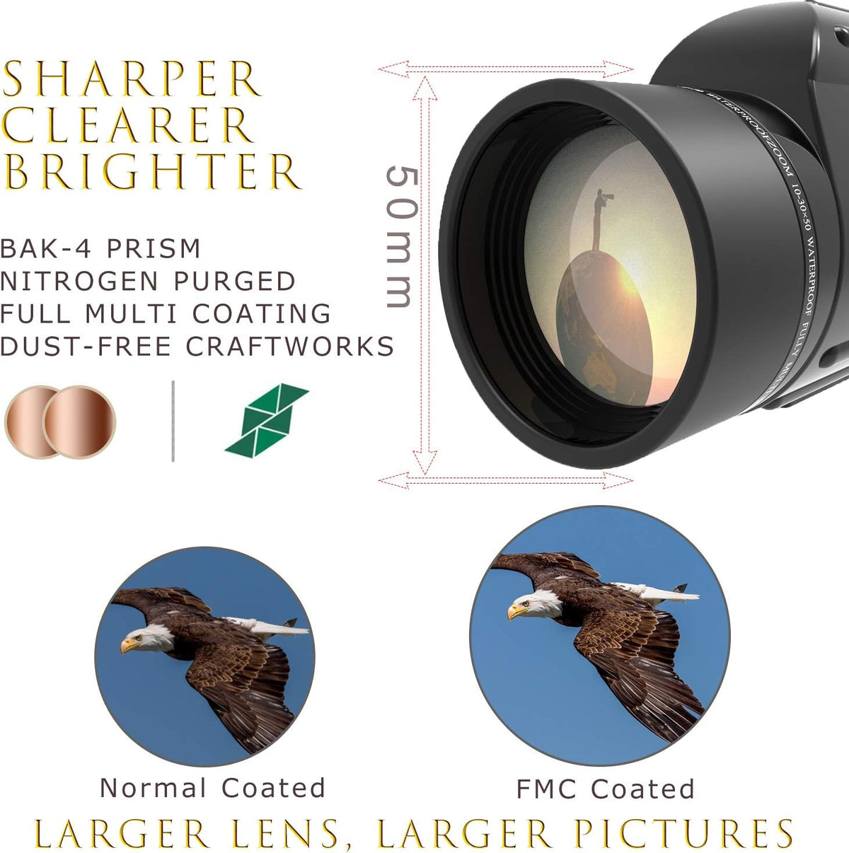 10-30X50 Zoom Monocular Telescope BAK4 Prism Waterproof A5781