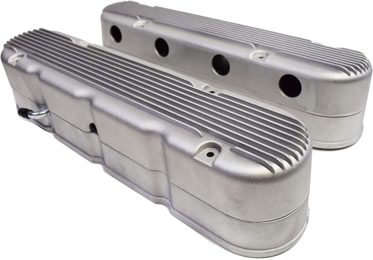 Satin Finned Cast Aluminum Valve Covers with Coil Mounts for Chevy Small Block V8 Y28596