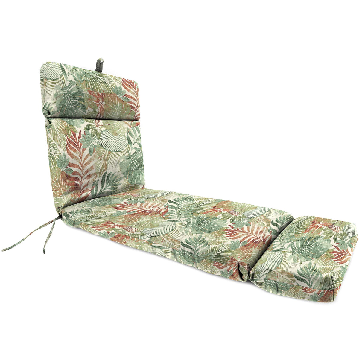 Almond Green Leaves Rectangular Outdoor Chaise Lounge Cushion with Ties Z594