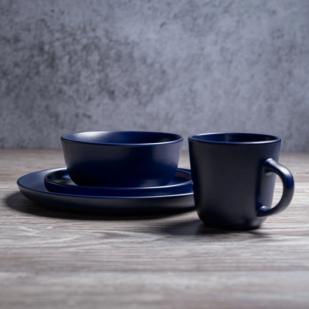 16-Piece Matte Dark Blue Ceramic Stoneware Dinnerware Set U37359