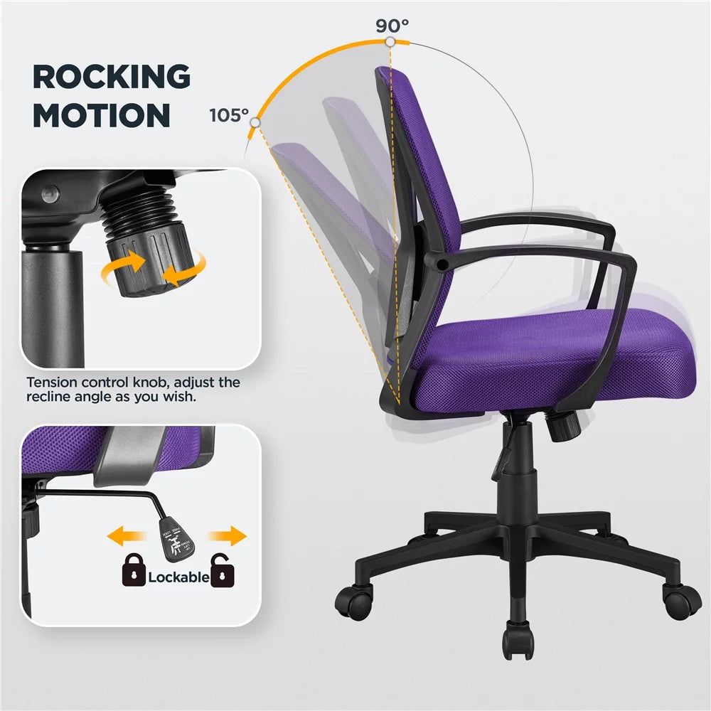 Purple Adjustable Mesh Mid Back Office Chair Set of 2 D637681