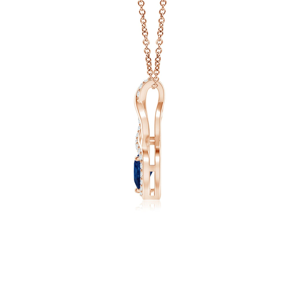 Blue Sapphire Diamond Heart Pendant Necklace in 14K Rose Gold W318