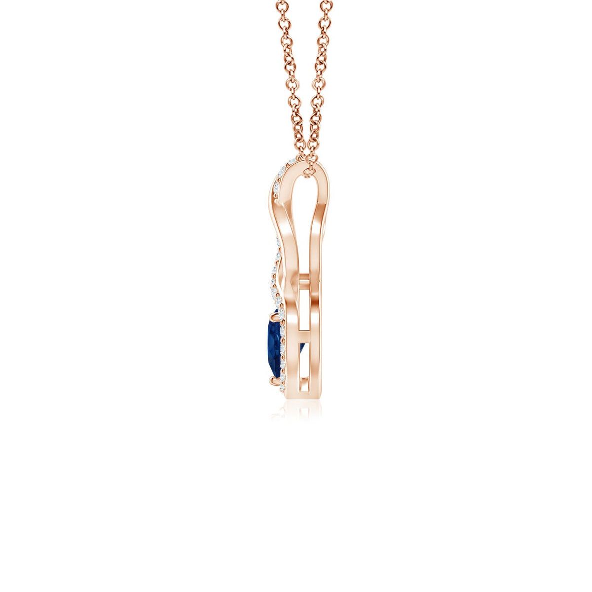 Blue Sapphire Diamond Heart Pendant Necklace in 14K Rose Gold W318