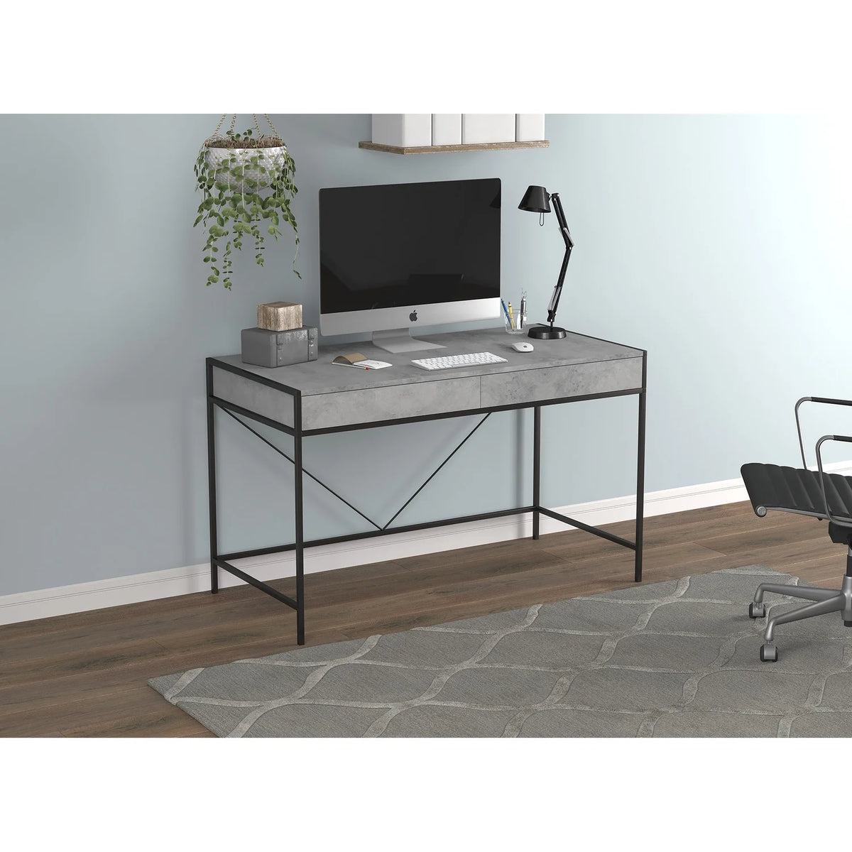 49"L 2-Drawers Black Metal Computer Desk C9950