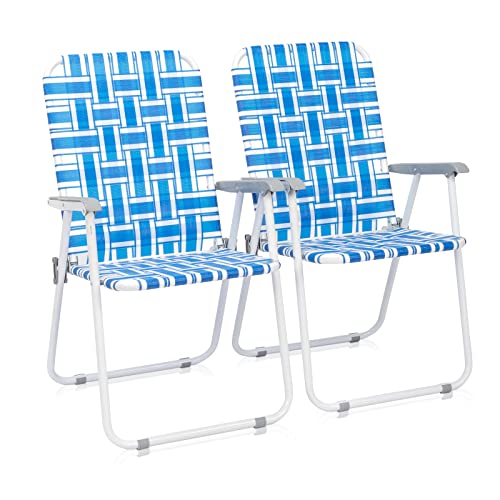 Set of 2 Yellow Webbed Folding Lawn Chair E215