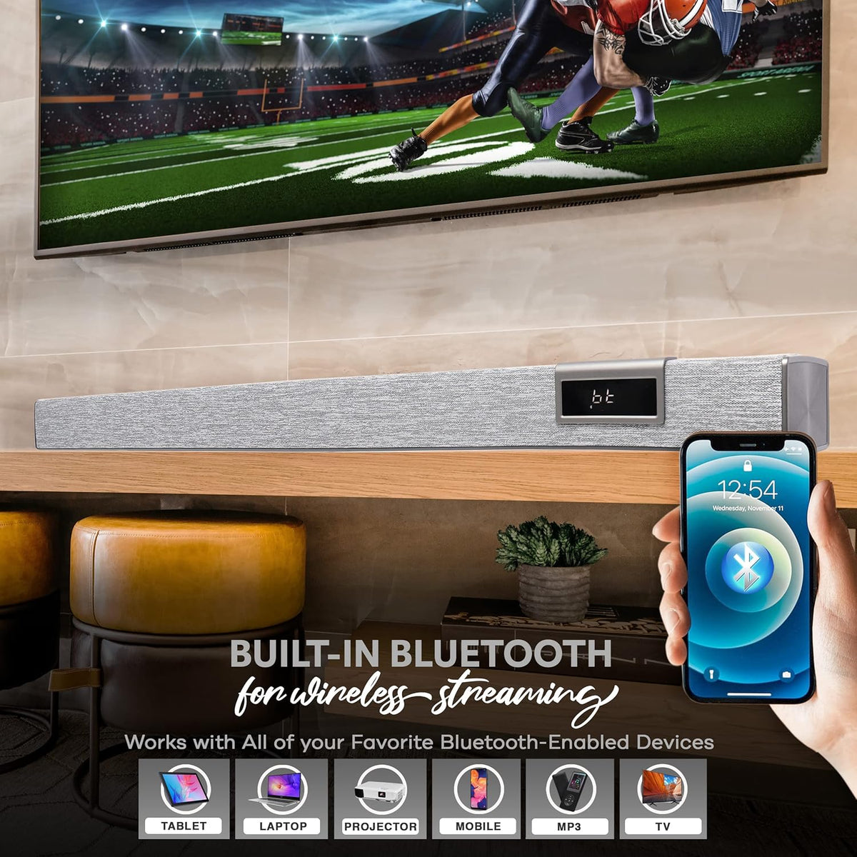 60W 35" Bluetooth Sound Bar with Remote Control E92567