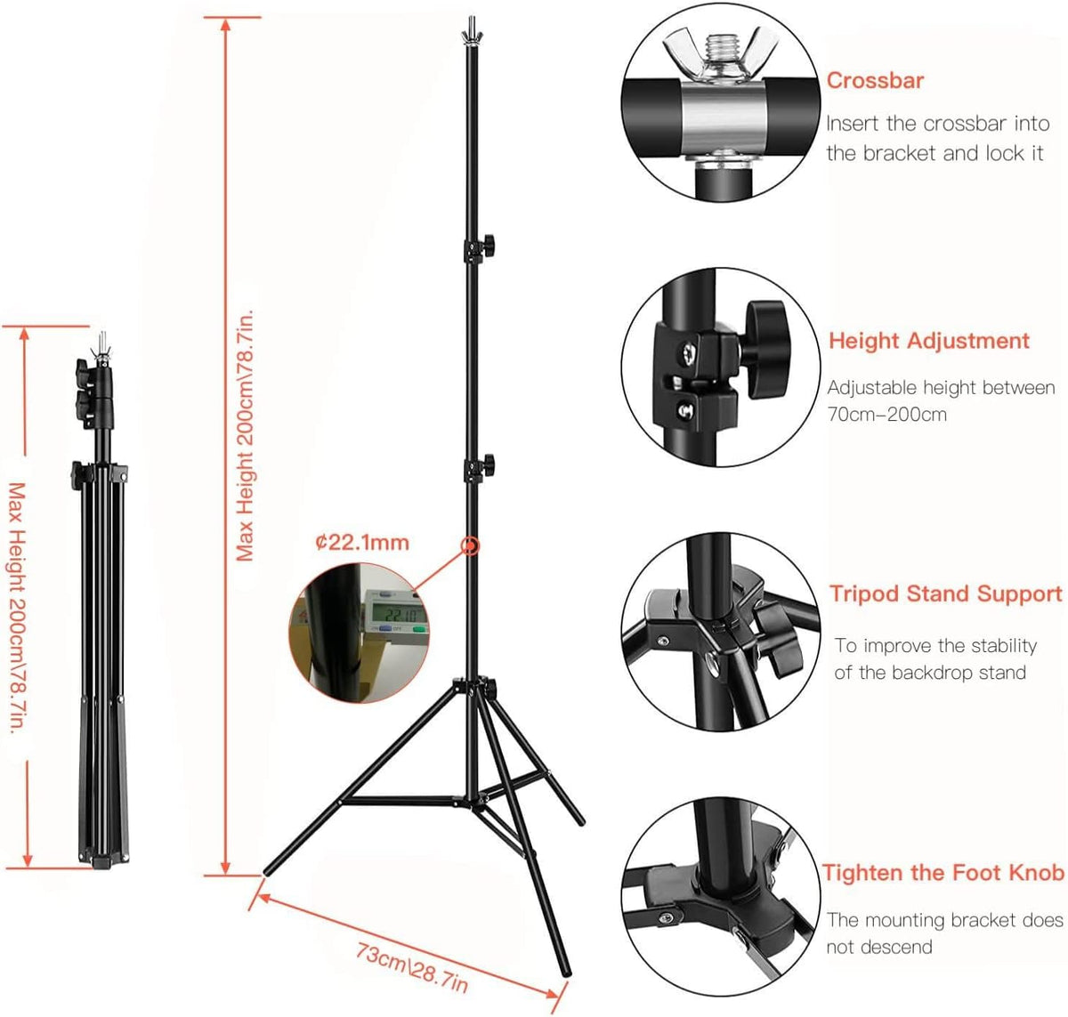 Backdrop Stand 6.5x10ft/2x3m Heavy Duty Background Stand Support System with Carrying Bag R8790