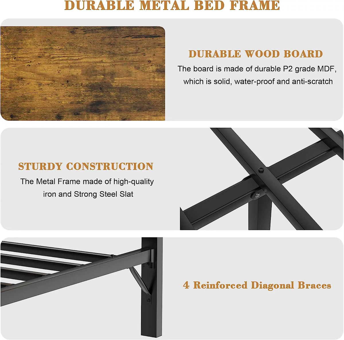 King Metal Platform Bed Frame with Headboard B870524