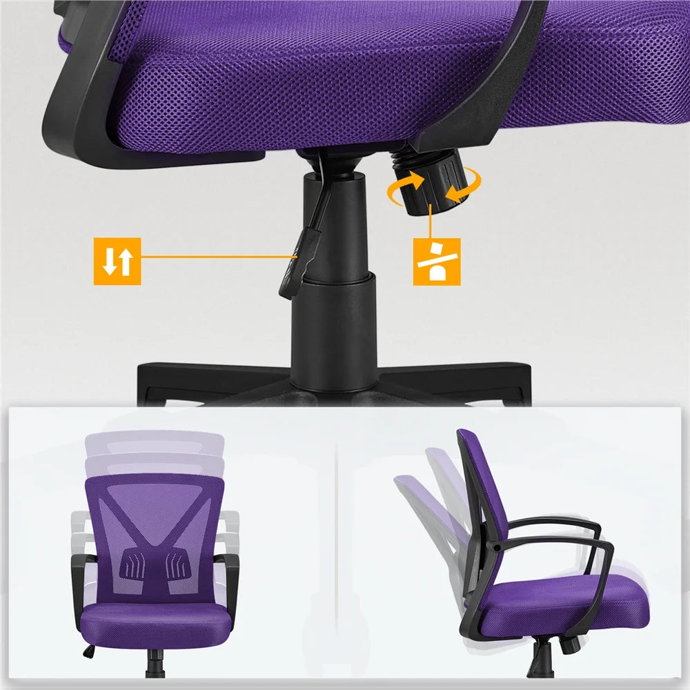 Purple Adjustable Mesh Mid Back Office Chair Set of 2 D637681