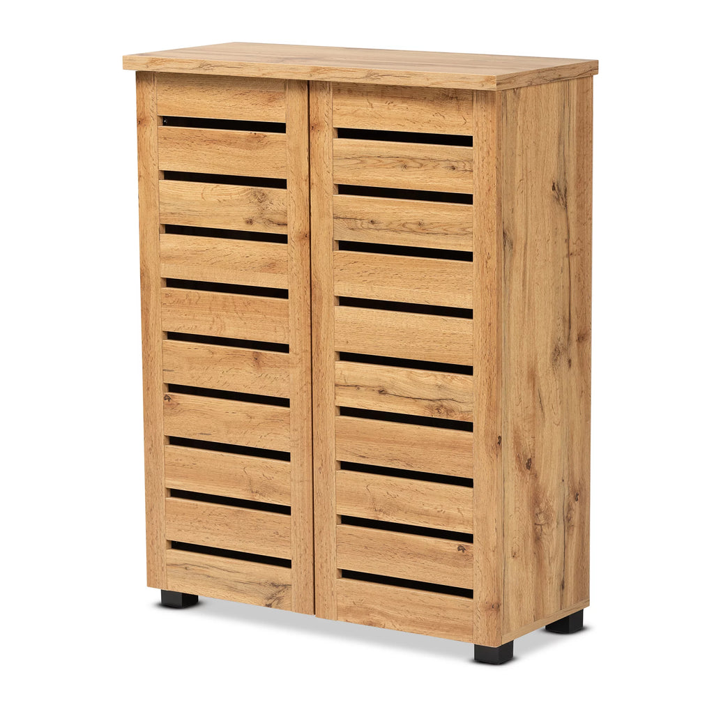 Oak Brown Finished Wood 2-Door Shoe Storage Cabinet E52727