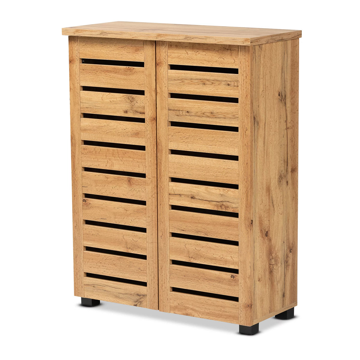 Oak Brown Finished Wood 2-Door Shoe Storage Cabinet E52727