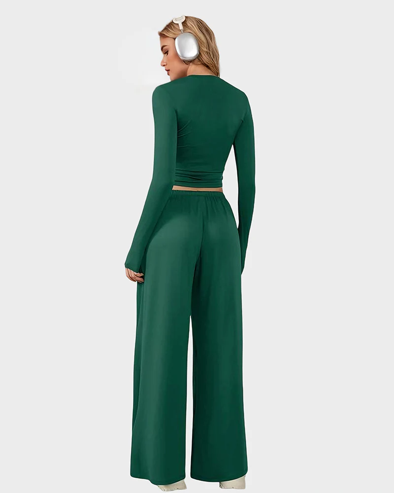 Stretchy Crop Top & Pants Lounge Set V3153