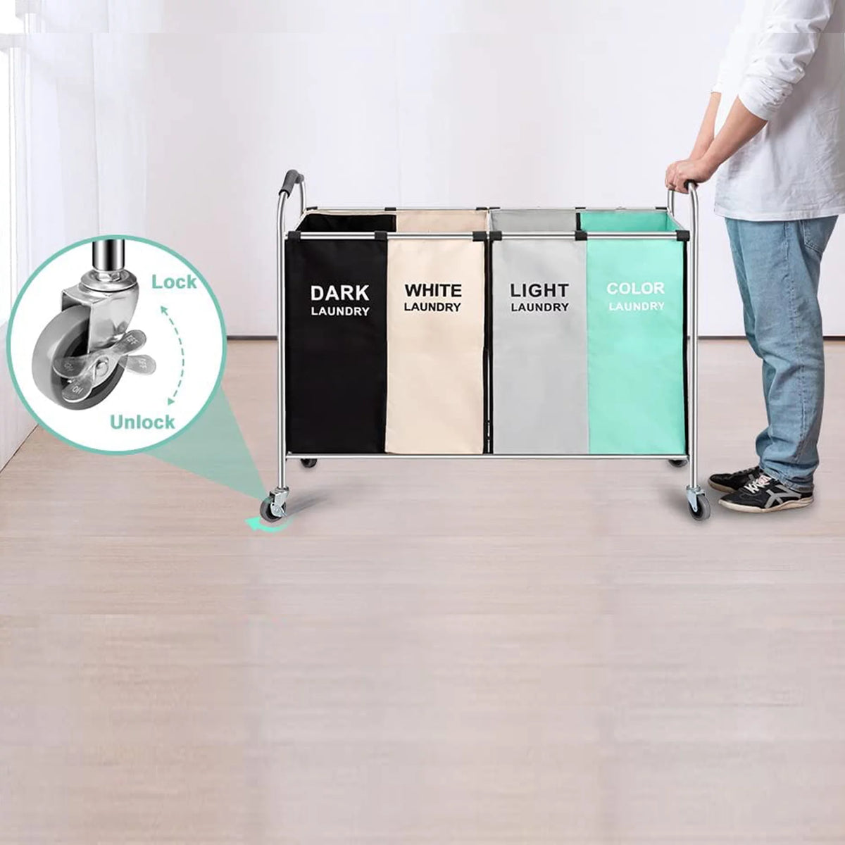 4 Section Laundry Cart with Wheels E2562