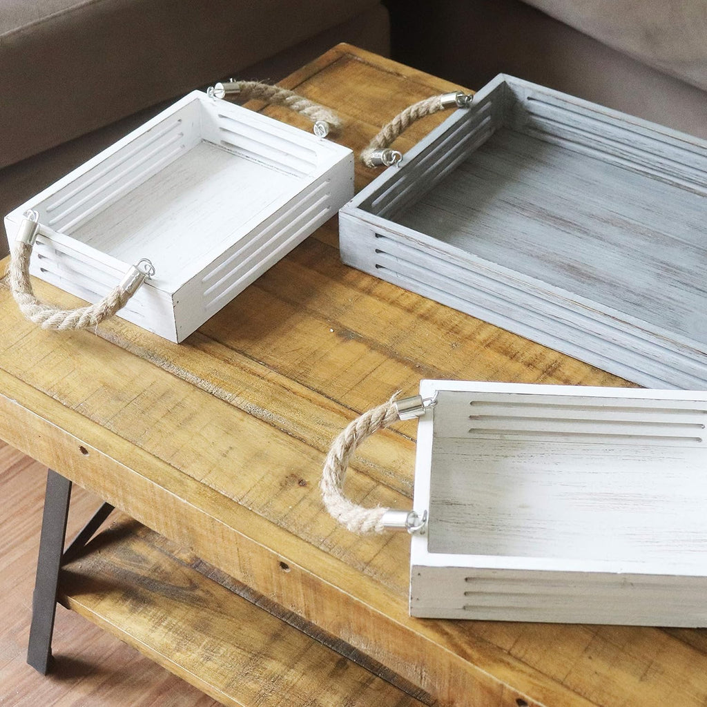 Nesting Serving Trays with Rope Handles, Set of 3, Wood Trays G744546