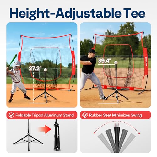 7x7 Ft Baseball Softball Practice Net with Batting Tee and Carry Bag E331050