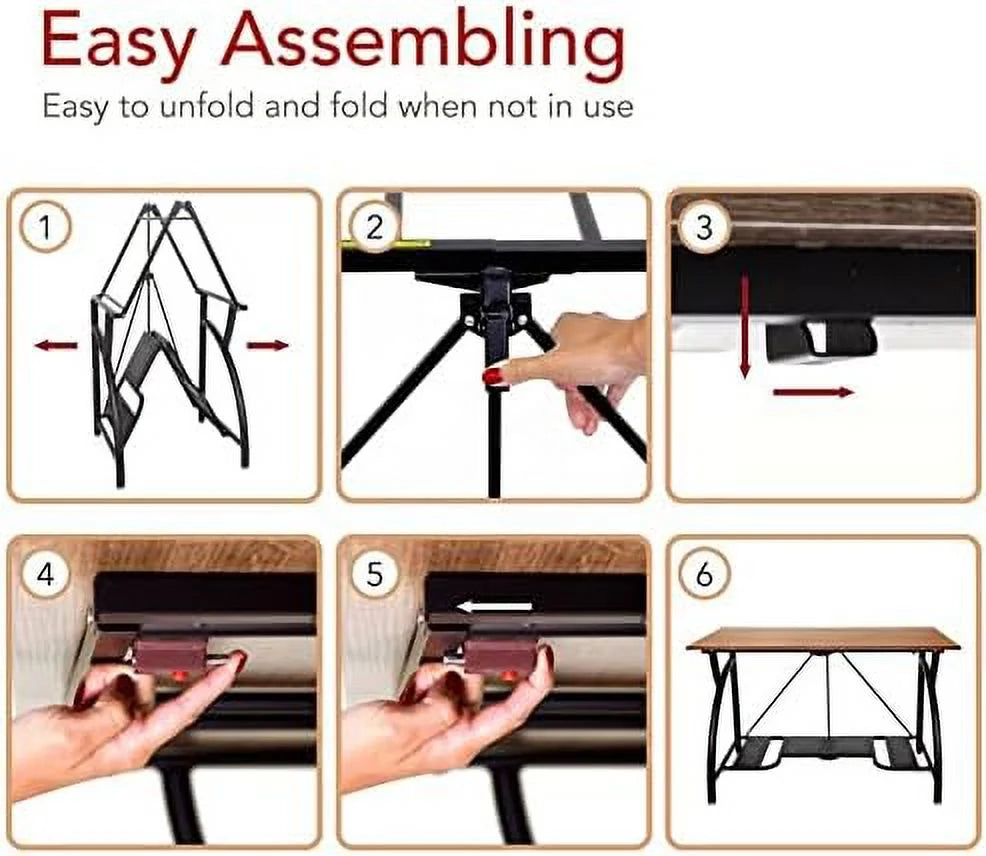 Folding Wooden Computer Desk with Bottom Shelf Black X72656
